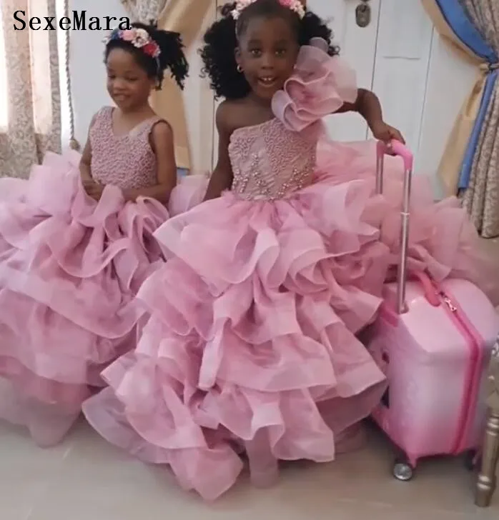 

Customized Flower Girl Dress Organza Lace Beads Ball Gown Children Kids Party Clothes Girls Birthday Dresses