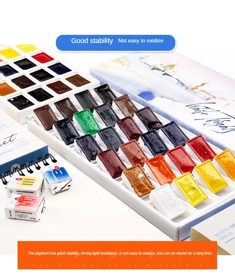 Conjunto de Tinta Aquarela para Pintura Suprimentos para Pintura Profissionais de 24 Canetas Aquarela Sólidas Cores Artística Novo 2022 3 Material escolar e de escritório