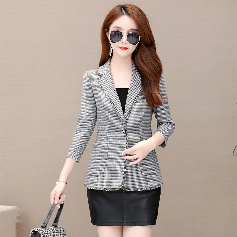 

Autumn Fashion Gold Fringe Pattern Small Suit 2019 Korean-style Ninth Sleeve One-Button Short Casual Versatile Coat