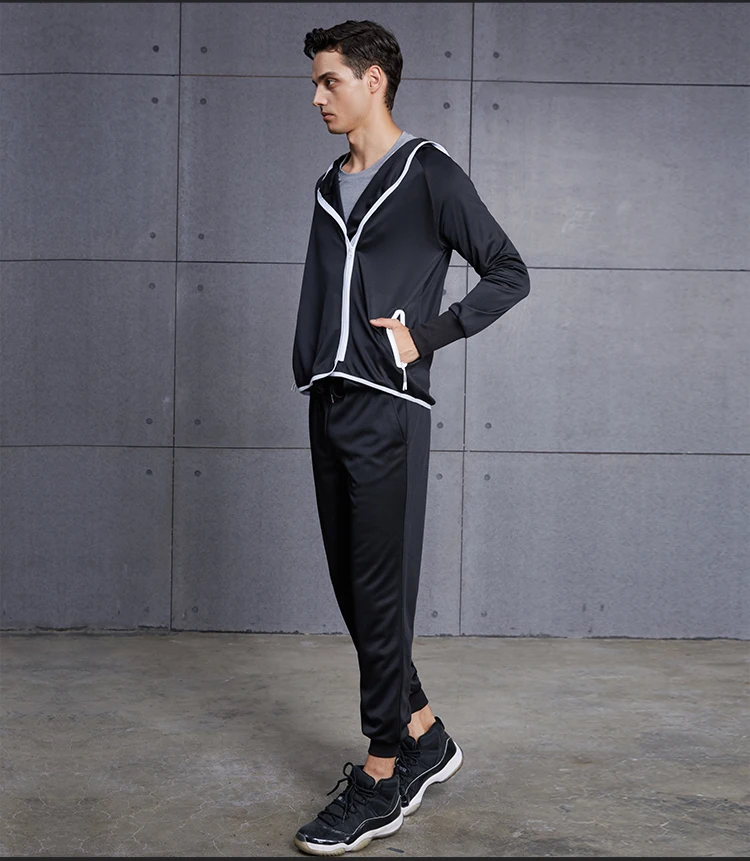 VANSYDICAL Winter Autumn Hoodies Sport Shirt Men Hat Zipper Running Jackets Fitness Gym Sports Clothing Sport Top Men Sportswear