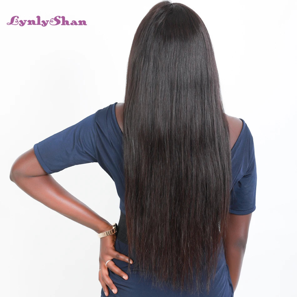 Lynlyshan человеческие волосы малазийские прямые волосы пучки с закрытием remy волосы 3 пучка с 4*4 кружевной чехол