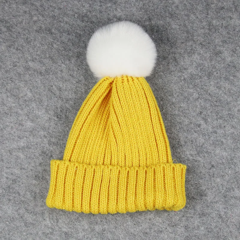

New Born Baby Boy Girl Autumn Winter New Beanies Children's Candy Color Wool Hat Outdoor Warm Hair Ball Cap for 0-3 Years Old