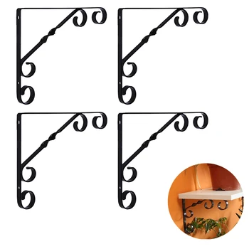 

4Pcs 20 X 20cm Iron Art Shelf Brackets Corner Brace Wall Mounted Shelf Bracket Support Brackets Industrial Support Table - Black