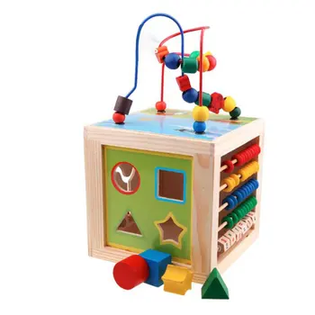 

Wooden 5 In 1 Big Round Activity Education Learning Cube Toys Gifts Toy For Boys For Babys Environmentally Friendly Non-Toxic