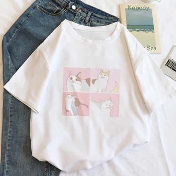 

Summer Ulzzang Cartoon Hippie Smiley Kawaii Cat Tshirt Women Harajuku T-shirt Vintage Loose Short Sleeve Female T-shirt Clothes