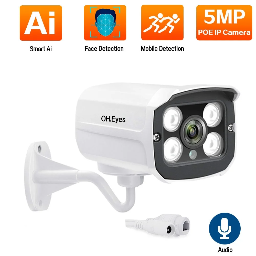Telecamera Di Sicurezza Ip Poe Da 5Mp Telecamera Di Sicurezza Esterna Impermeabile Per Registrazione Audio Cctv Bullet Camera Sistema Di Videosorvegli