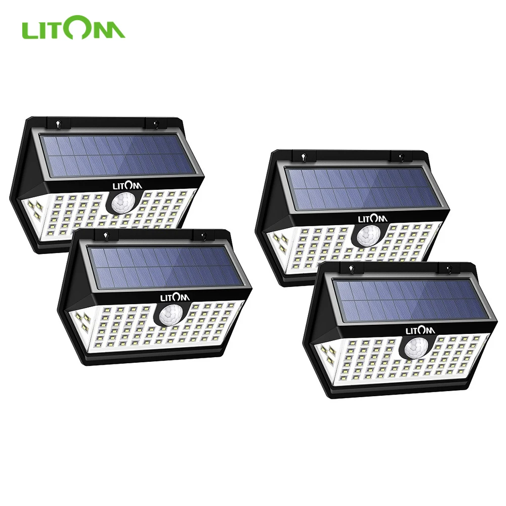 4 Pack LITOM 63 LED Solar Wall Lights Outdoor Garden Sensitive PIR Motion Sensor Head 270 Wide Angle Waterproof Luces Solares