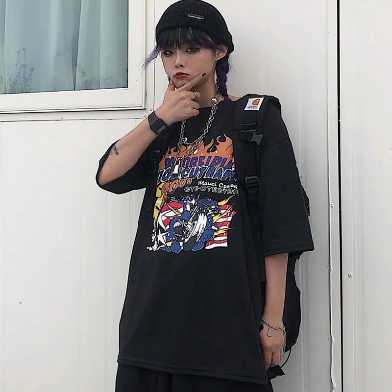 Punk Dark Grunge Streetwear Ladies gothic Top Tshirts Harajuku Clothes y2k Summer Goth Female Tee Aesthetic Loose Women T-shirt