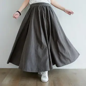 

Korean Style Vintage High Waist Pleated Skirt Women Patchwork Midi Ethnic Skirt Female Spring Summer Big Swing Long Skirts