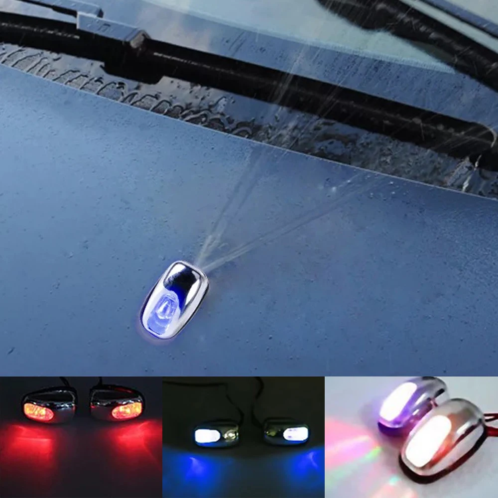 2X Universal Car LED Light Lamp Windshield Washer Wiper Jet Water Spray Nozzle Spout Wiper Washer Eye Fit for BMW HONDA FORD VW (1)