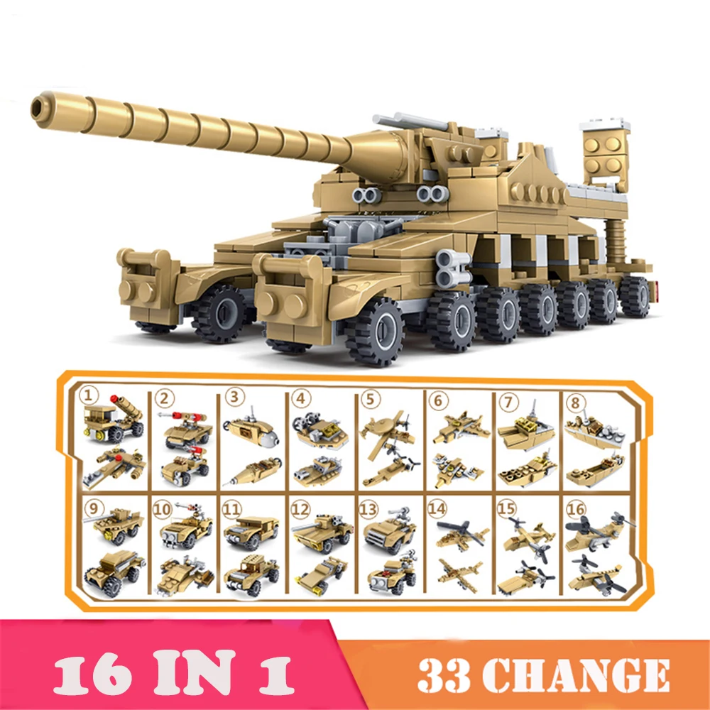 16 в 1, игрушки, строительные блоки, военный автомобиль, танк, самолет, мальчик, игрушка, обучающий грузовик, блок, совместимые модели, блоки
