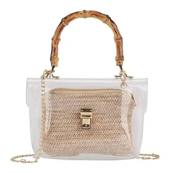 

Bamboo Handle Straw Weave Handbag Women's Bags 2019 Fashion Transparent Clear Shoulder Bag Messenger Summer Handbags Bag #30