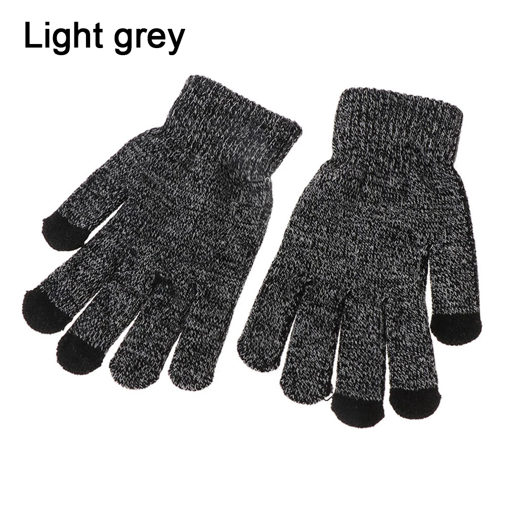 6-light grey 1 шт., мужские зимние теплые вязаные перчатки, гибкие перчатки на полный палец, утолщенные шерстяные кашемировые перчатки для смартфона, планшета - Цвет: 6-light grey