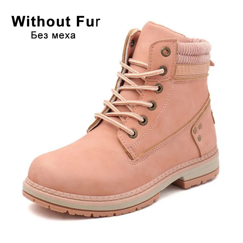 Taoffen/женские зимние ботильоны; офисные повседневные ботинки на массивном каблуке; розовые повседневные офисные Ботинки на молнии; Размер 36-41 - Цвет: pink without fur