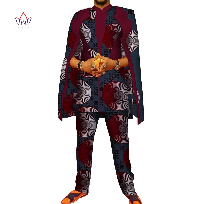 Африканский принт 3 предмета мужские комплекты топ Dashiki и брюки халат набор Bazin