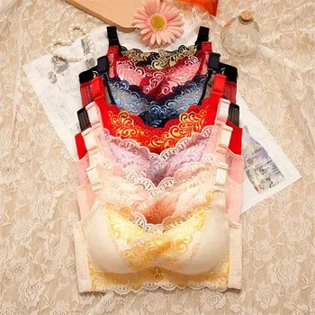 

Women Sexy Bralette Deep V-Adjustable Underwear Without Steel Ring Gathered Bra Lace Breathable Push Up Bras