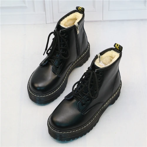 LZJ/ г. Новые женские ботильоны на плоской платформе весенние ботинки черная обувь на толстой мягкой подошве со шнуровкой модные вечерние туфли, размер 35-40 - Цвет: Add cotton
