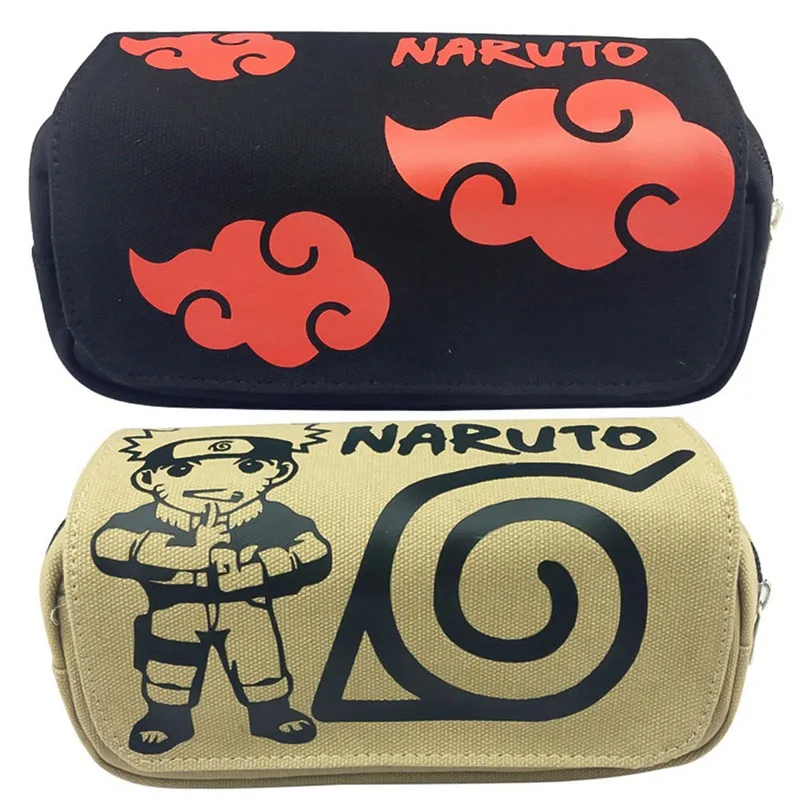 

Anime Naruto Akatsuki Naruto Canvas Pencil Bag Double Zipper Large Capacity Pencil Case Cosplay Cosmetic Bag