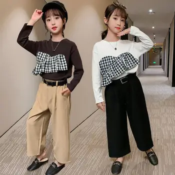 

Children Girls Clothing Sets 2020 Spring Teenage Girls Casual Plaid Shirt + Suit Pants for Girls Clothes Two Pieces 4-14 Years