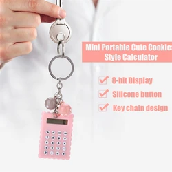 Mini bateria de botão ultra fino bonito calculadora computador portátil criativo handy calculadora cookie estilo calculadora chaveiro