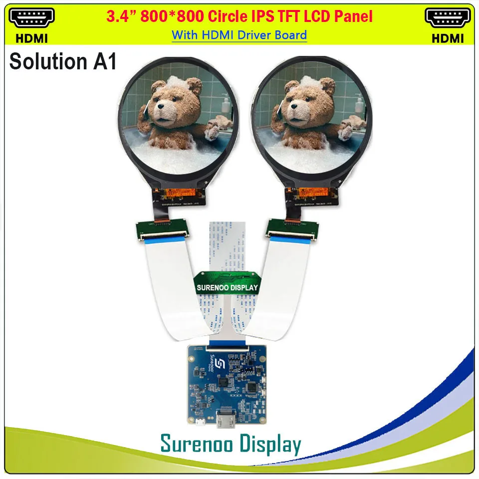ЖК-модуль с двойным круглым IPS TFT 3 4 дюйма совместимый HDMI 800*800 LCM TM034XVZP01 |