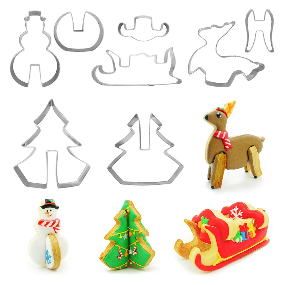 

3D Christmas Cookie Cutter Set - 8pcs - Cookie Tools Cutter Mould Biscuit Press Set Mold Cake Decorating for Christmas Party