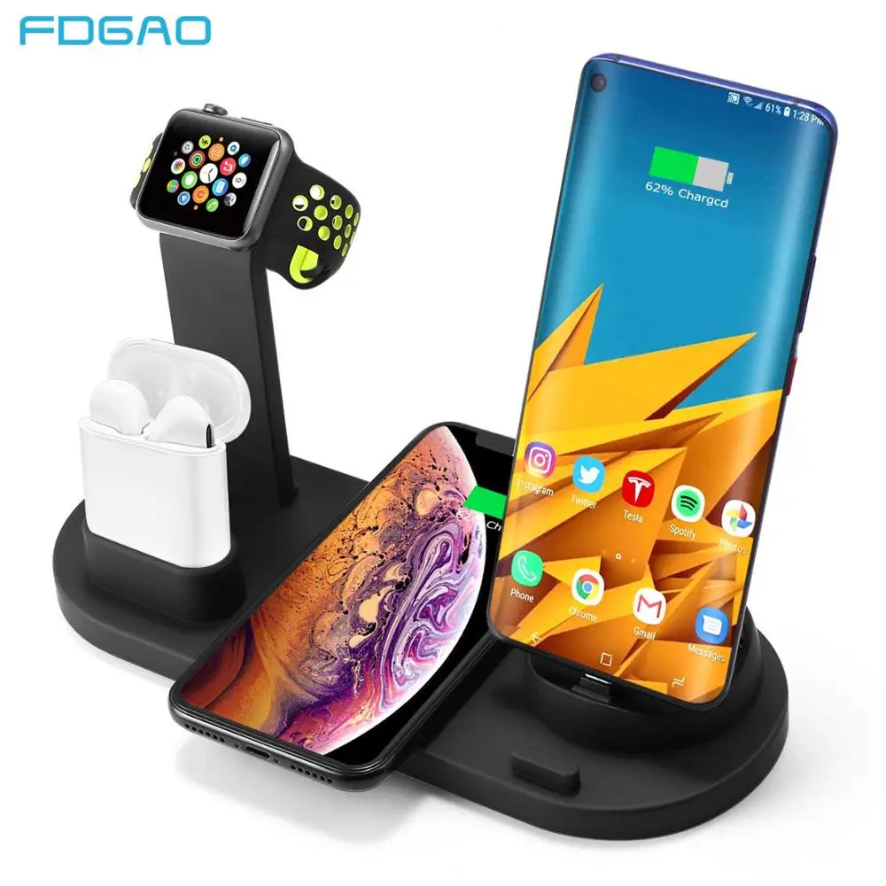 

FDGAO 4 in 1 Wireless Charger Dock Station for Apple Watch 5 4 3 2 iPhone 11 XS X 8 7 Airpods Samsung 10W Qi Fast Charging Stand