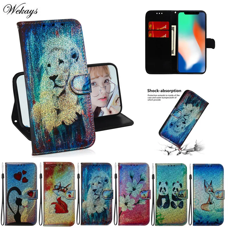 

For LG Stylo5 Case Cartoon Lion Panda Glitter PU Leather Wallet Phone Case For LG Stylo 5 Cases Flip Stand Cover Fundas Stylo 5