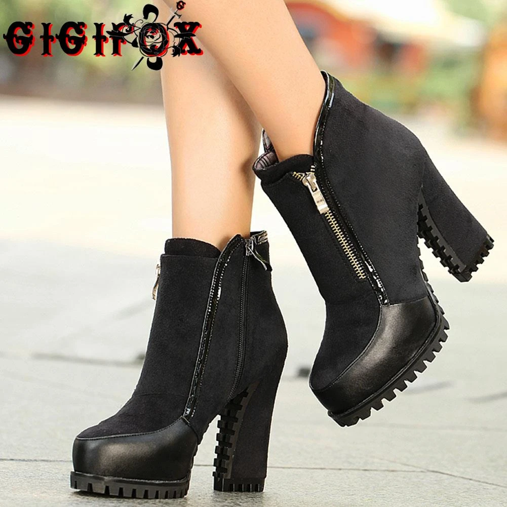 GIGIFOX con antideslizante para mujer, zapatos de tacón alto suela de goma, elegantes, clásicos, negros, con cremallera|Botas hasta el tobillo| -