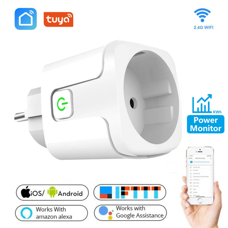 16A Tuya WIFI Plug Smart life Socket With Power Monitor Outlet EU APP Remote Voice Control Work For Alexa Google Assistant | Электроника