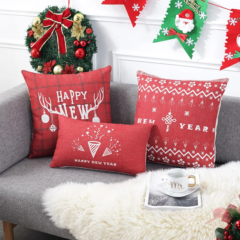 

New Year Red Series Pillow Cover Words Printed Customize Cushion Cover Home Party Decoration Soft Pillowcase Drop Shipping 1 PC