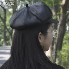 SILOQIN качественная шляпа из натуральной кожи Snapback Женская осенне-зимняя модная шапка из овечьей кожи для газетчиков Досуг Туризм женская брендовая шапка