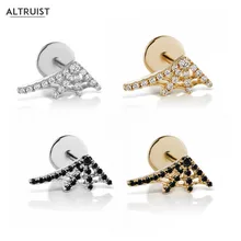 Altruist, 925 пробы, серебряные, криральные, с левым ушком, с резьбой, серьги-гвоздики, рождественские серьги, одиночные, черные, CZ, золотые, Кристальные ювелирные изделия