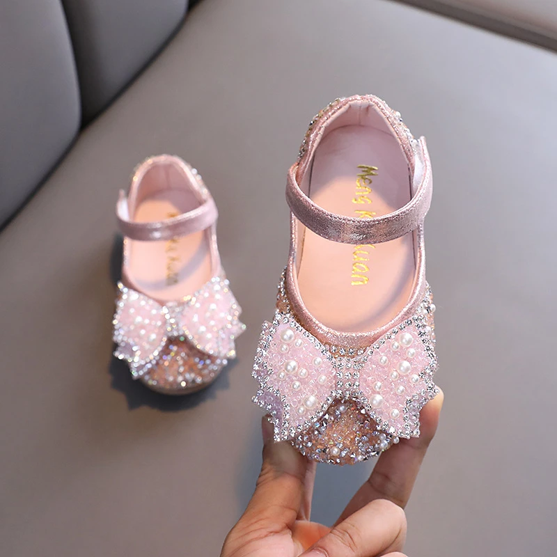 Sandal for girl Autumn Girls Leather shoes Princess Square Rhinestone Bow Single Shoes Fashion Children Performance Wedding Shoes G14 girls leather shoes