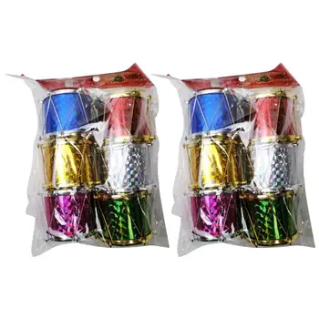 

12PCS Creative Colorful Portable Durable Practical Xmas Drums Mini Drum Drums Xmas for Christmas Ornament Hanging Decoration