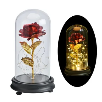 

Birthday Gift Beauty and the Beast Red 24K Rose w/ Flower in a Glass Dome Light String Gift Birthday Valentine's Day Mother's