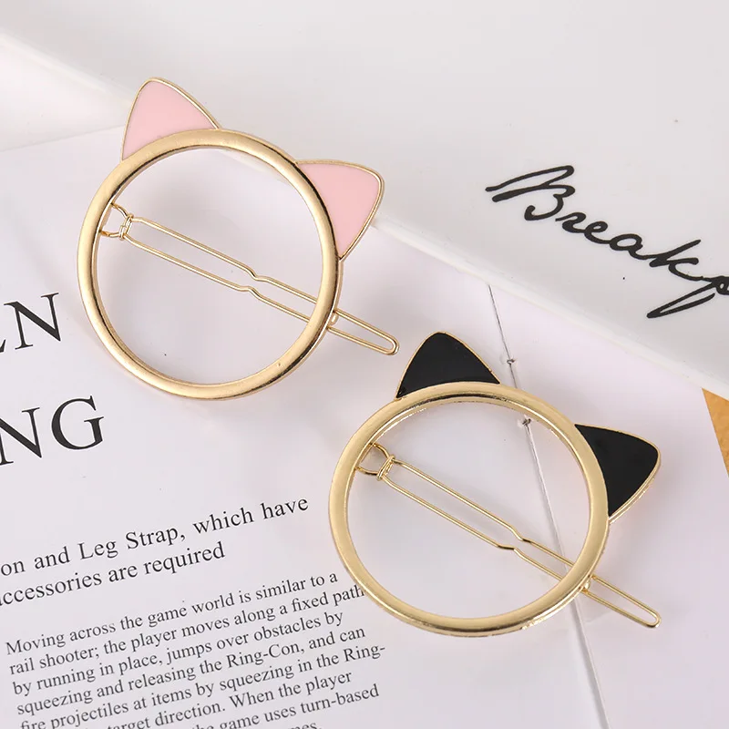 Cute Cat Ear Hair Clip Round Hairpins Barrettes Side Clips Women Girl Simple Metal Hair Accessories Gifts Frog Clip