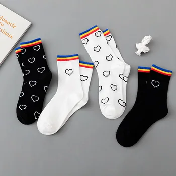 

Girls Fashion Socks Women Heart Cotton Long Socks Japanese Novelty Pattern Socks Hiphop Solid Cotton Socks Girls