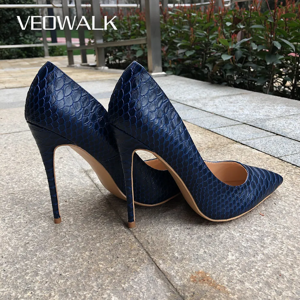 Сексуальные женские туфли Veowalk из змеиной кожи с тиснением на высоком каблуке
