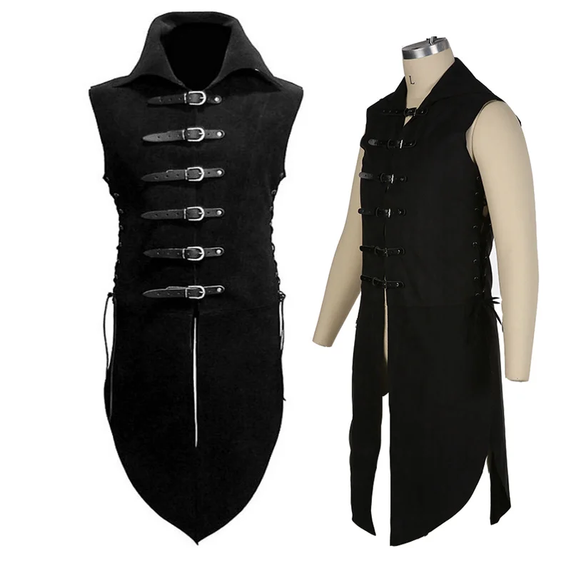  Zando Chaleco pirata para hombre, chaleco medieval  renacentista, disfraz de Halloween, disfraz de pirata, disfraz de vikingo,  Negro - : Ropa, Zapatos y Joyería