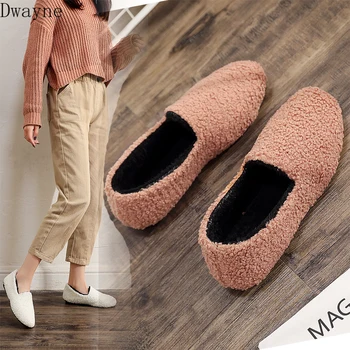 

2019 new lambskin women's shoes a pedal and velvet warm single shoes flat cotton shoes wearing soft bottom shoes
