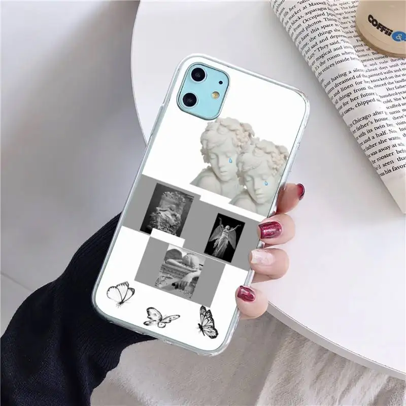 

butterfly funny Western Art Plaster Statue Phone Case Candy Color for iPhone 6 7 8 11 12 s mini pro X XS XR MAX Plus