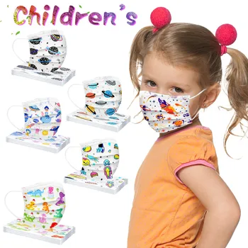 

50pcs Space Print Kids Disposable Anti Dust Masks 3 Ply Mouth-muffle Cartoon Mouth Masks For Kids Face Cover Mascarillas Masque