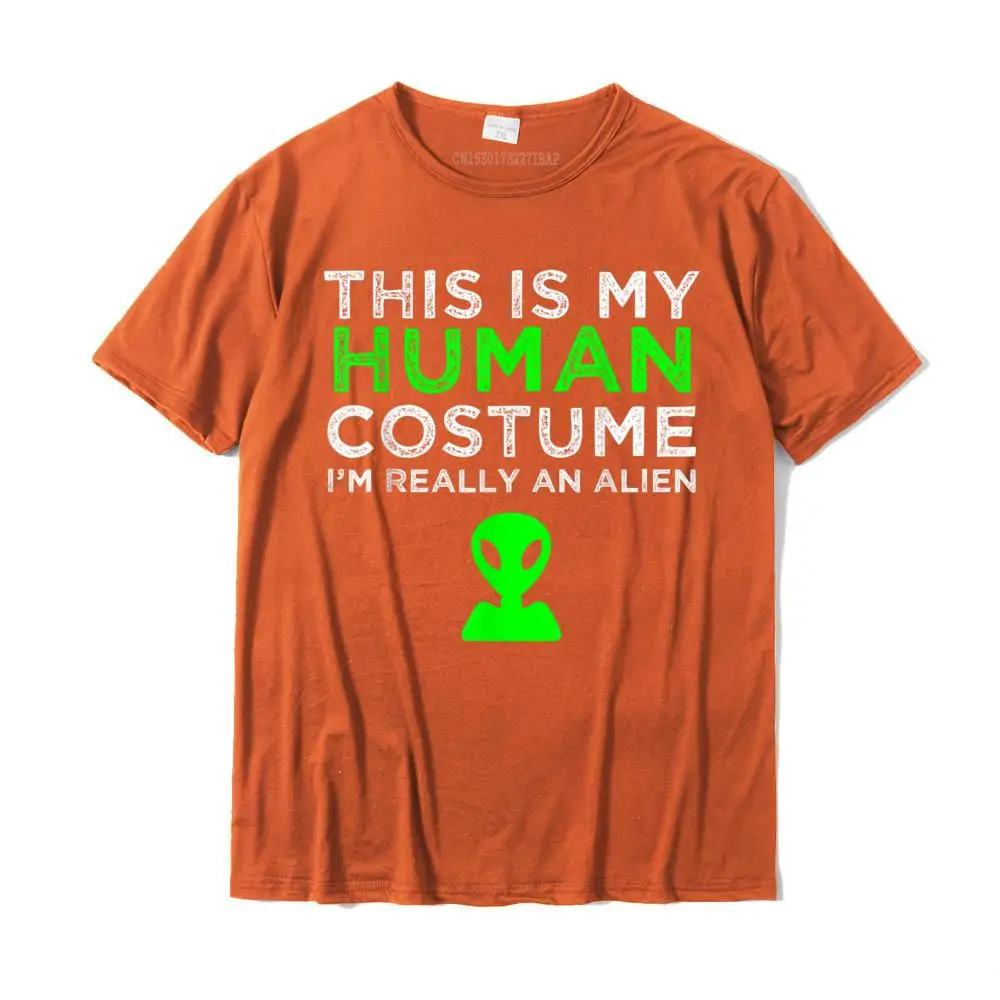 Unique Cotton Men's Short Sleeve Tops Shirts Funny Summer/Autumn T Shirts Summer T-Shirt Hot Sale Round Collar This Is My Human Costume I'm Really An Alien T-Shirt__35824 orange