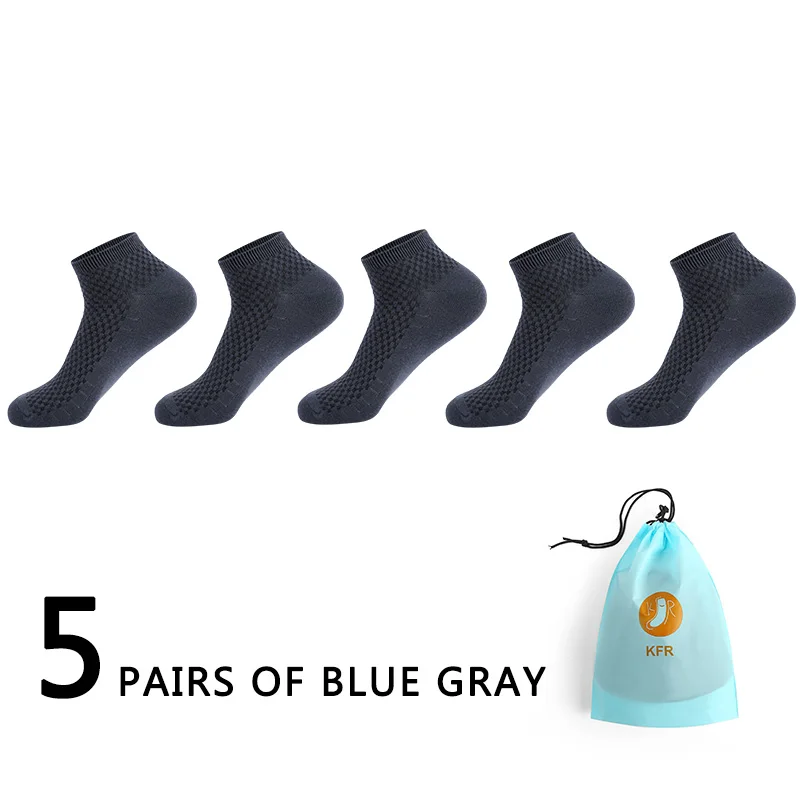 5 пар/партия, мужские носки из бамбукового волокна, повседневные, деловые, антибактериальные, дезодорирующие, дышащие, мужские, короткие, длинные носки, EUR39-45 с сумкой - Цвет: 5 blue gray