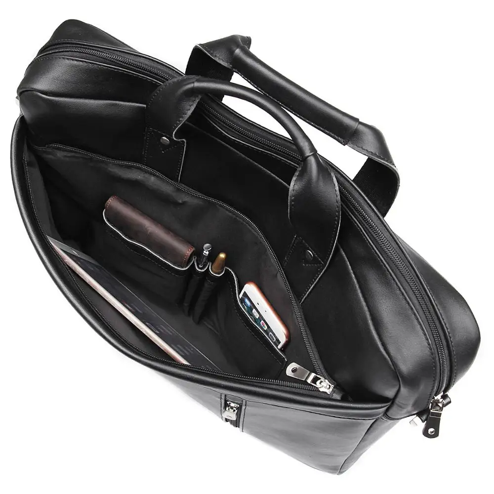 Very best  Nesitu New Black Genuine Leather 15.6'' 17'' Laptop Office Men Briefcase Handbag Business Travel Me