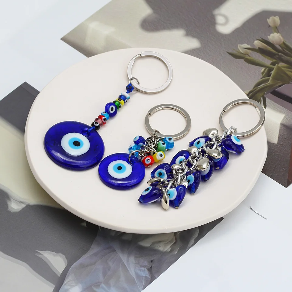 Blue Eye Amulet, Blue Evil Eye Keychain Key Ring Turkish Glass Lucky Protection Hanging Ornament For Girls Women Friends Family Key Bag Decor