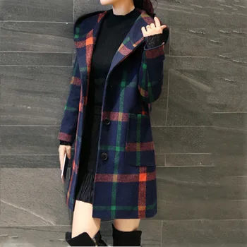 

Classic Plaid Chic Autumn Jacket Women Button Long Sleeves Winter Female Casual Coats Woollen Coat With Pocket 9.18