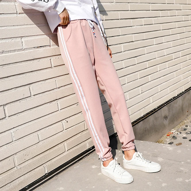 Sweatpants Women Pants Capris Causal Trousers Fitness Loose Harem Pants Ankle-Length Side Stripe Baggy Joggers Pant Female Pink