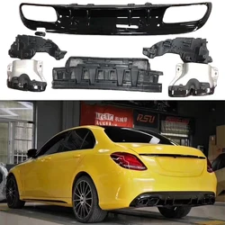 Pare choc de haute qualité, diffuseur de voiture avec tuyaux d'échappement noir/argent, pour Benz classe C W205 C63s Style C200 C300 2015 2019 